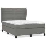 Pat box spring cu saltea, gri închis, 140×190 cm, textil