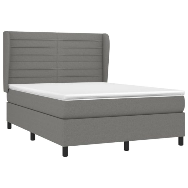Pat box spring cu saltea, gri închis, 140×190 cm, textil