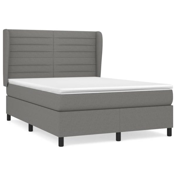 Pat box spring cu saltea, gri închis, 140×200 cm, textil