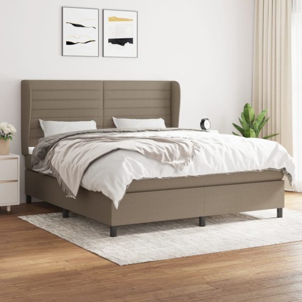 Pat continental cu saltea, gri taupe, 180×200 cm, textil