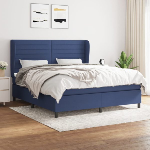 Pat box spring cu saltea, albastru, 180×200 cm, material textil