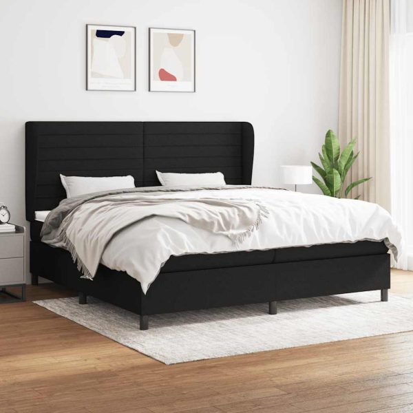 Pat box spring cu saltea, negru, 200×200 cm, textil