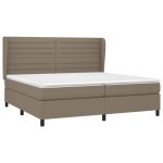Pat box spring cu saltea, gri taupe, 200×200 cm, textil
