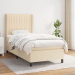 Pat box spring cu saltea, crem, 90×190 cm, textil