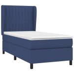 Pat box spring cu saltea, albastru, 90×200 cm, textil