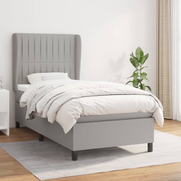 Pat box spring cu saltea, gri deschis, 100×200 cm, textil