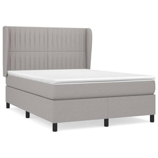 Pat box spring cu saltea, gri deschis, 140×190 cm, textil