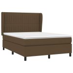 Pat box spring cu saltea, maro închis, 140×200 cm, textil