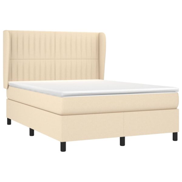 Pat box spring cu saltea, crem, 140×200 cm, textil