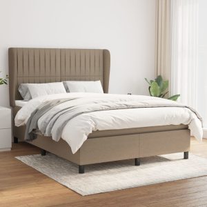 Pat continental cu saltea gri taupe 140×200 cm material textil
