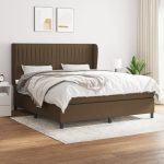 Pat box spring cu saltea, maro închis, 160×200 cm, textil