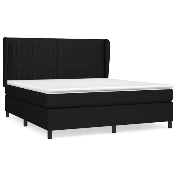 Pat box spring cu saltea, negru, 180×200 cm, catifea