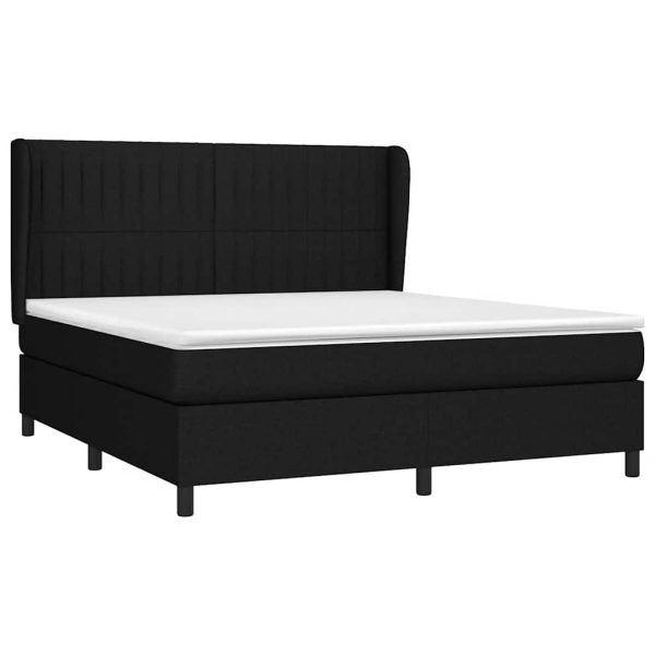 Pat box spring cu saltea, negru, 180×200 cm, catifea