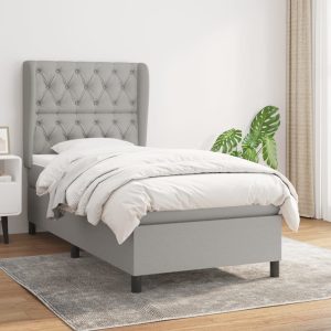 Pat continental cu saltea, gri deschis, 80×200 cm, textil