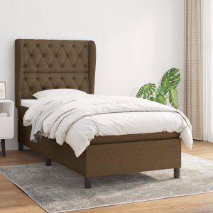 Pat box spring cu saltea, maro închis, 80×200 cm, textil