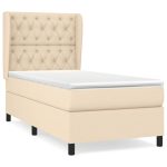 Pat box spring cu saltea, crem, 80×200 cm, textil