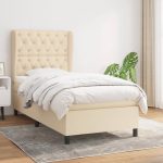 Pat box spring cu saltea, crem, 80×200 cm, textil