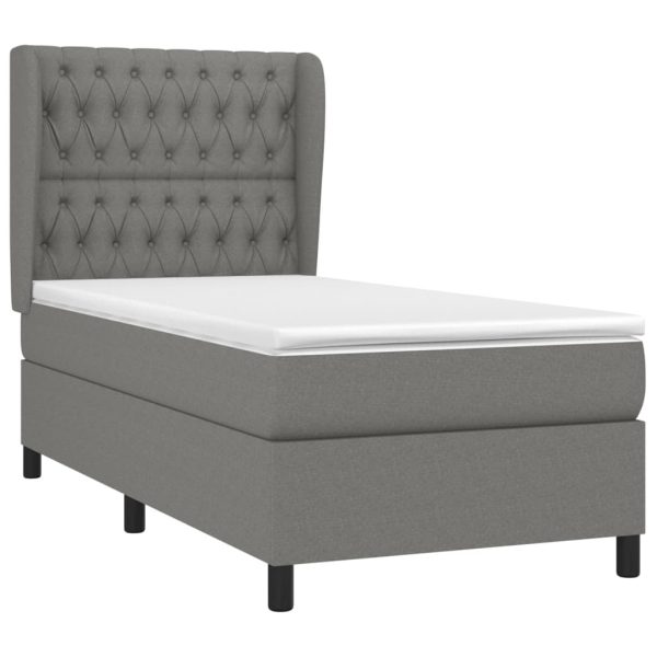 Pat box spring cu saltea, gri închis, 90×200 cm, textil