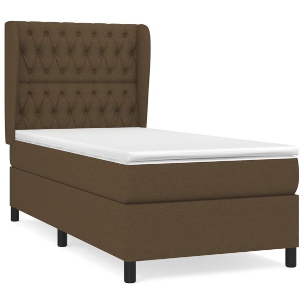 Pat box spring cu saltea, maro închis, 90×200 cm, textil
