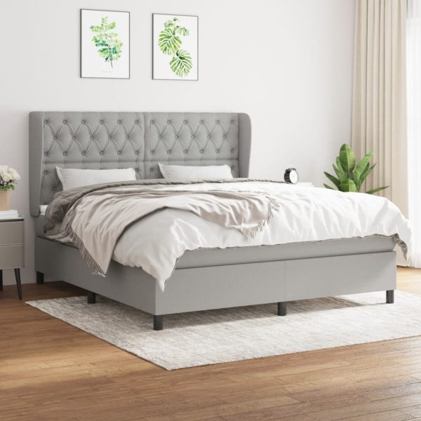 Pat continental cu saltea, gri deschis, 160×200 cm, textil
