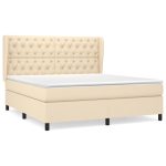 Pat box spring cu saltea, crem, 160×200 cm, material textil
