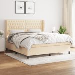 Pat continental cu saltea, crem, 180×200 cm, textil
