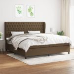 Pat box spring cu saltea, maro închis, 200×200 cm, textil