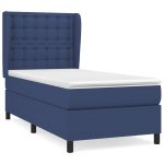 Pat box spring cu saltea, albastru, 90×190 cm, textil