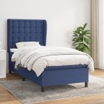Pat box spring cu saltea, albastru, 90×190 cm, textil