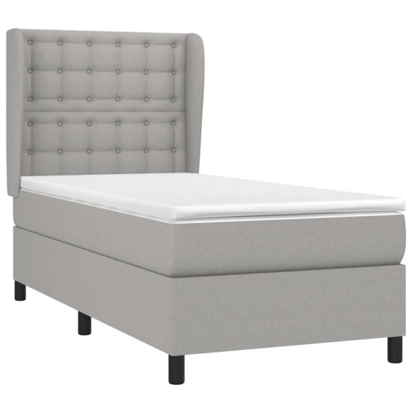Pat box spring cu saltea, gri deschis, 90×200 cm, textil