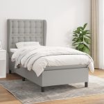 Pat box spring cu saltea, gri deschis, 90×200 cm, textil