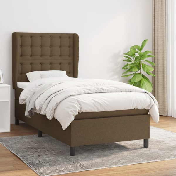 Pat box spring cu saltea, maro închis, 100×200 cm, textil