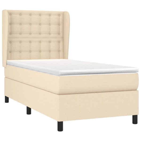 Pat box spring cu saltea, crem, 100×200 cm, textil