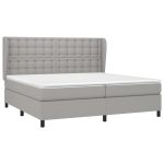Pat box spring cu saltea, gri deschis, 200×200 cm, textil