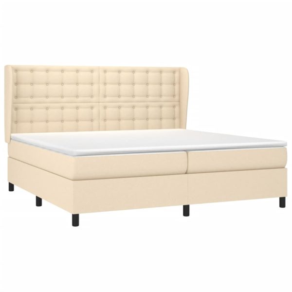 Pat box spring cu saltea, crem, 200×200 cm, textil