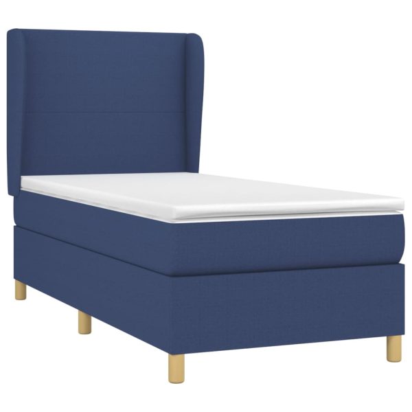 Pat box spring cu saltea, albastru, 80×200 cm, textil
