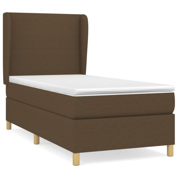 Pat box spring cu saltea, maro închis, 90×190 cm, textil