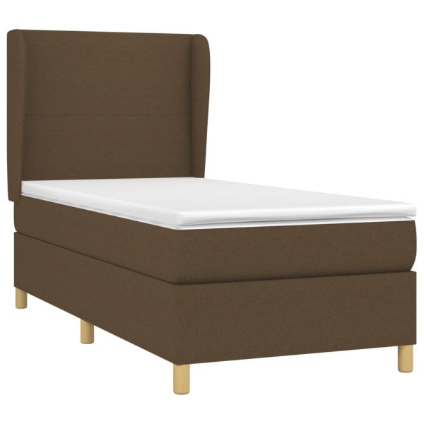 Pat box spring cu saltea, maro închis, 90×190 cm, textil