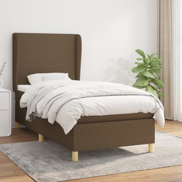 Pat box spring cu saltea, maro închis, 90×190 cm, textil