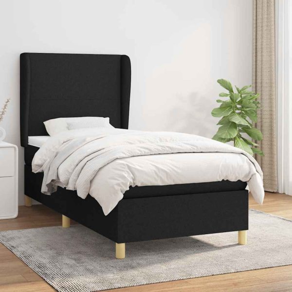 Pat box spring cu saltea, negru, 90×200 cm, textil