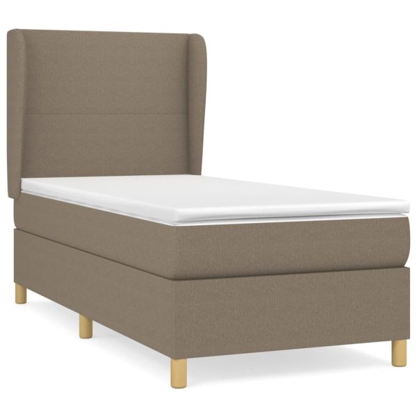 Pat box spring cu saltea, gri taupe, 90×200 cm, textil