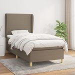 Pat box spring cu saltea, gri taupe, 90×200 cm, textil