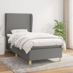 Pat box spring cu saltea, gri închis, 100×200 cm, textil