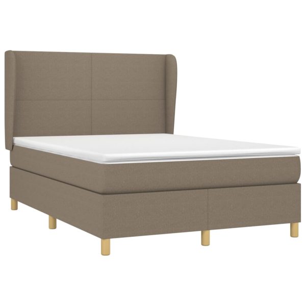 Pat box spring cu saltea, gri taupe, 140×200 cm, textil