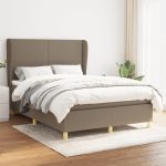 Pat box spring cu saltea, gri taupe, 140×200 cm, textil