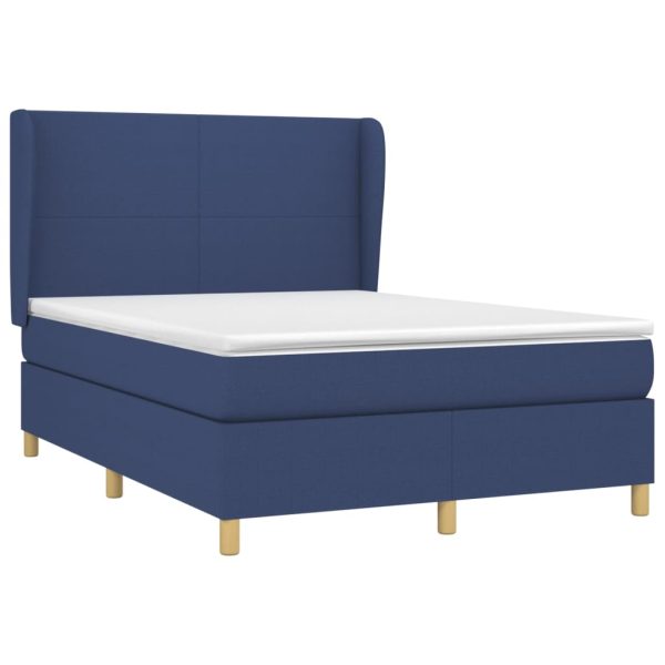 Pat box spring cu saltea, albastru, 140×200 cm, textil