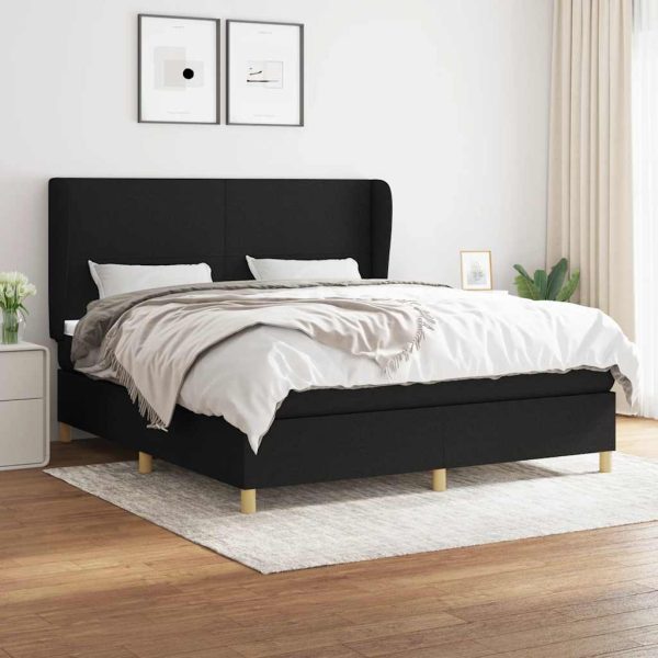 Pat box spring cu saltea, negru, 160×200 cm, textil