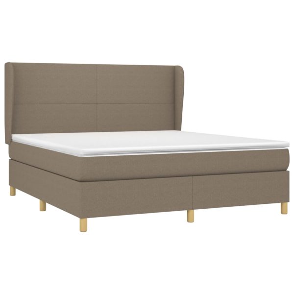 Pat box spring cu saltea, gri taupe, 160×200 cm material textil