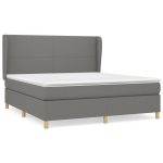 Pat box spring cu saltea, gri închis, 180×200 cm, textil