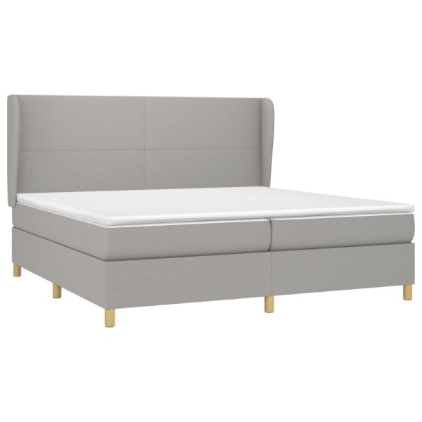 Pat box spring cu saltea, gri deschis, 200×200 cm, textil